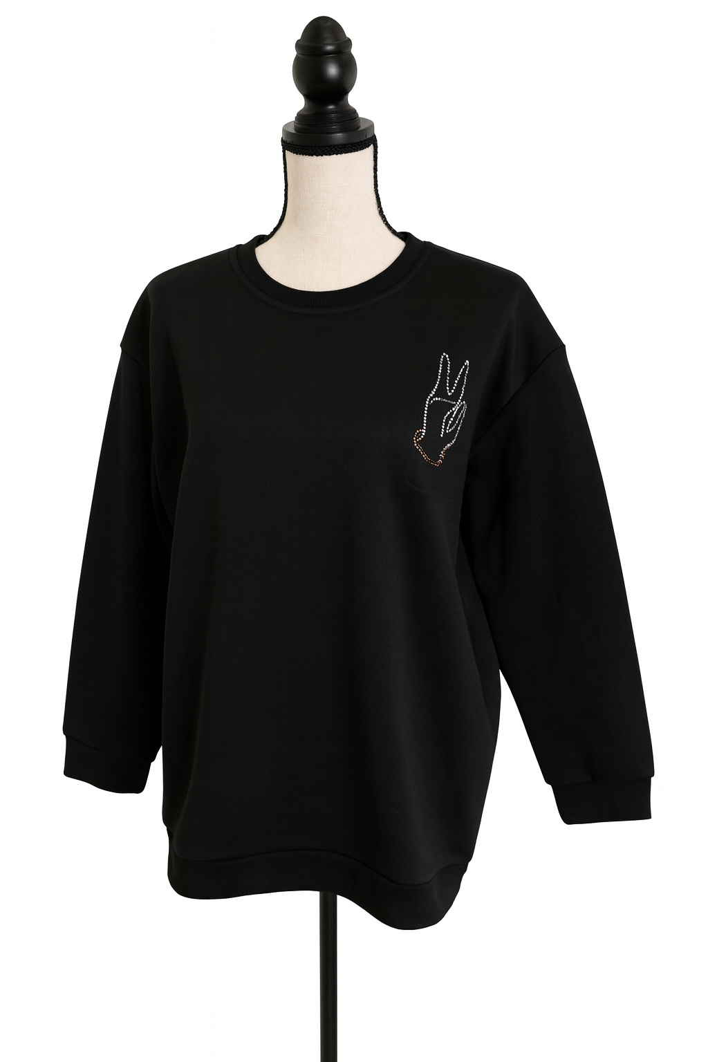 Rhinestone Pullover-Black